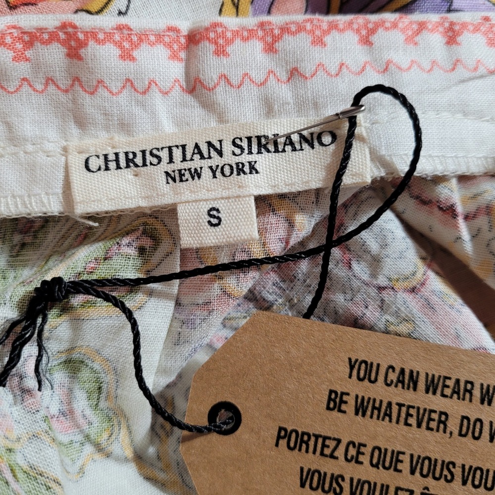 Christian Siriano New York Floral Print Crochet Trim Linen Blend Blouse‎ - Picture 4 of 6